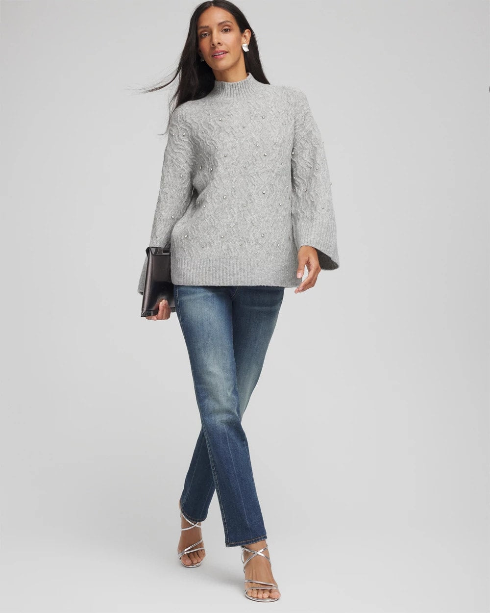 Chico's Clothing Sequined Cable Knit Sweater
