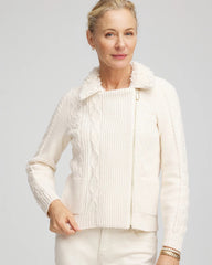 Chico's Clothing Fur Trim Moto Cardigan