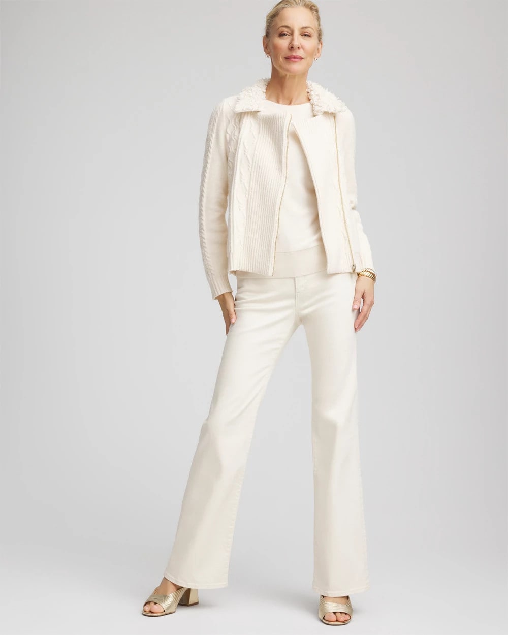 Chico's Clothing Fur Trim Moto Cardigan