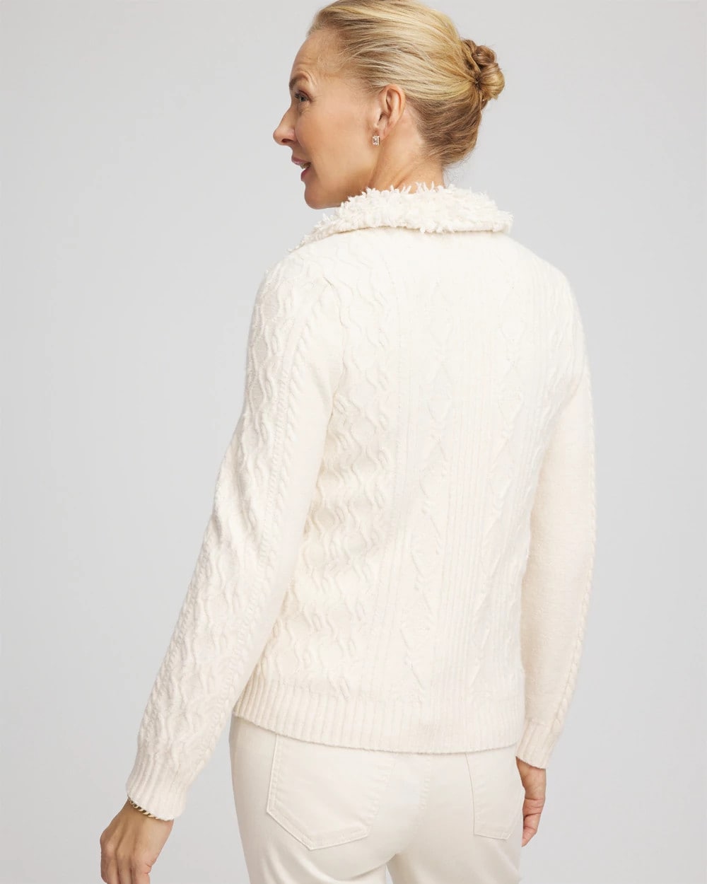 Chico's Clothing Fur Trim Moto Cardigan