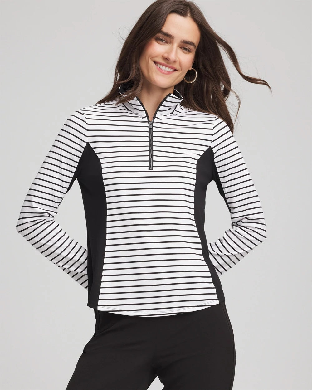 Chico's Clothing Zenergy® UPF Striped Block Half Zip