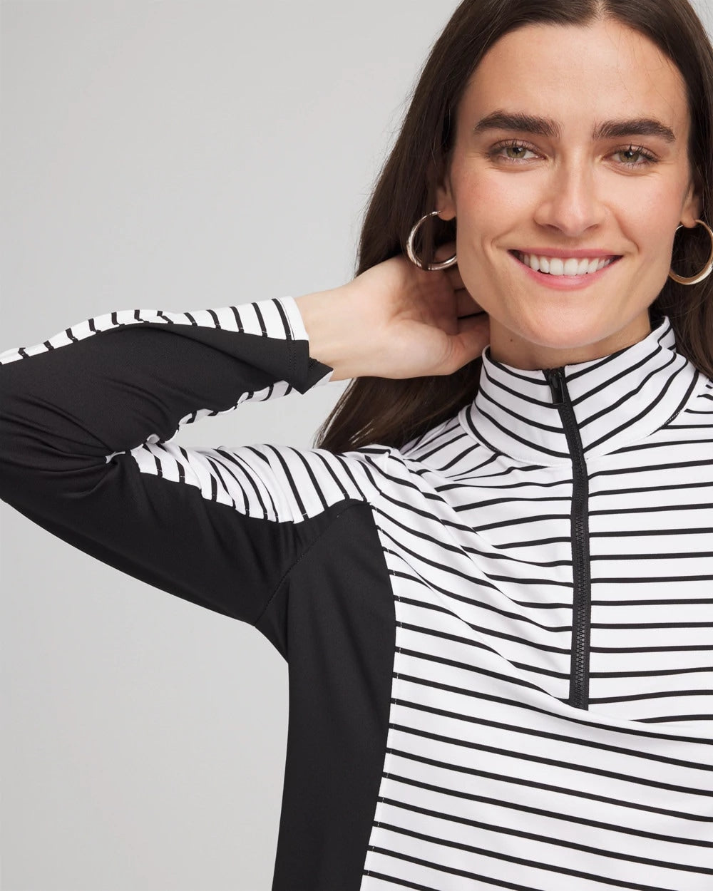 Chico's Clothing Zenergy® UPF Striped Block Half Zip