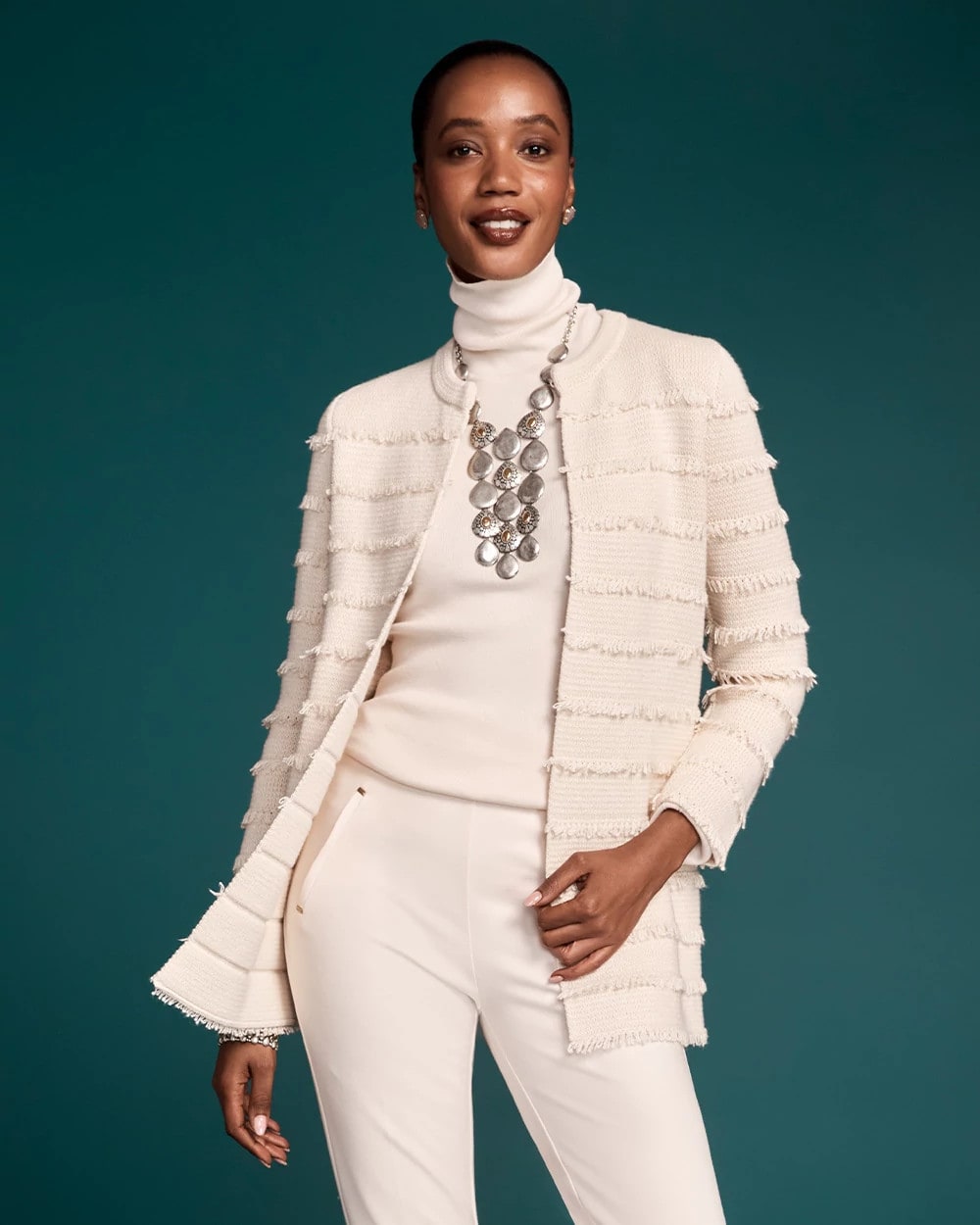 Chico's Clothing Fringe Ottoman Knit Cardigan