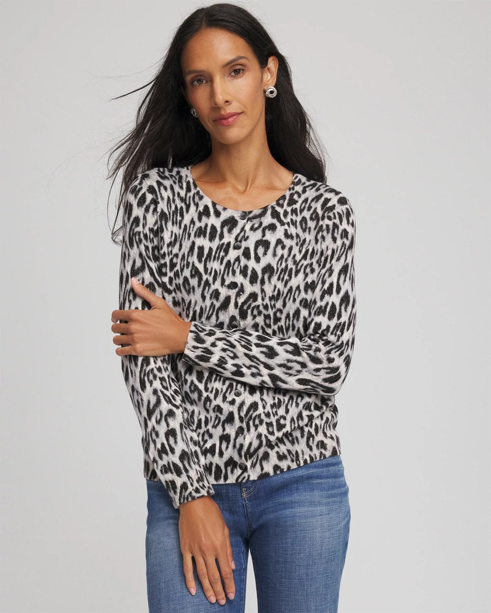 Chico's Clothing Animal Crewneck Cardigan