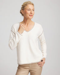 Chico's Clothing Contrast Stitch V-Neck Sweater