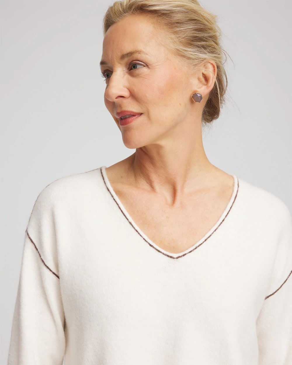 Chico's Clothing Contrast Stitch V-Neck Sweater