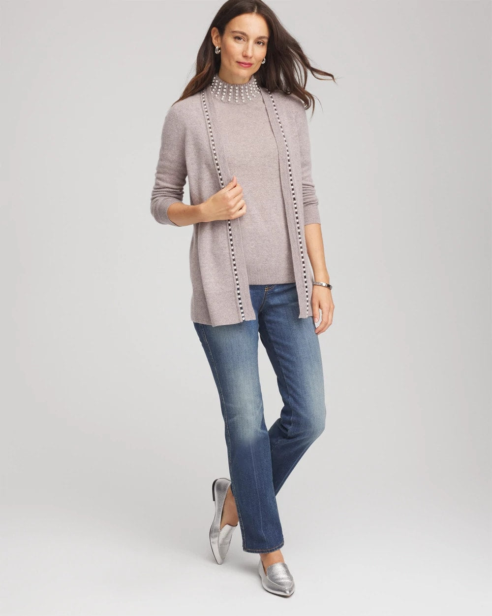 Chico's Clothing Cashmere Pearl Mockneck Sweater