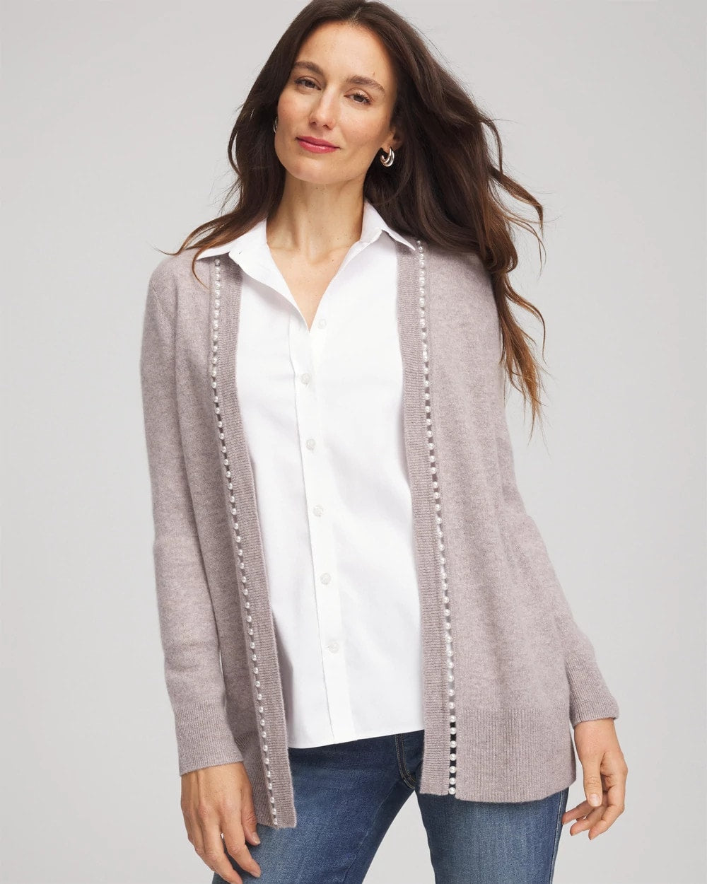Chico's Clothing Cashmere Pearl-Trim Cardigan