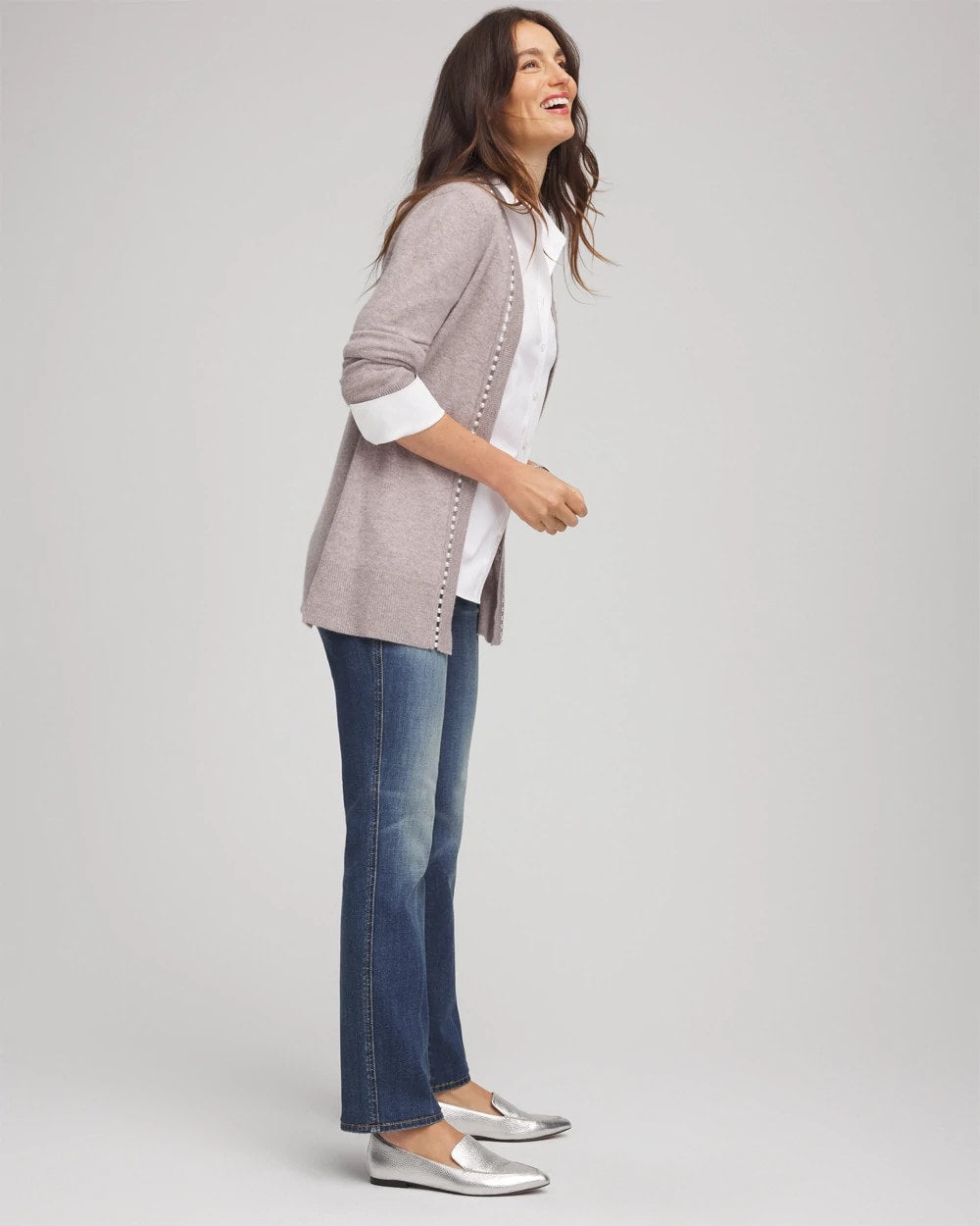 Chico's Clothing Cashmere Pearl-Trim Cardigan