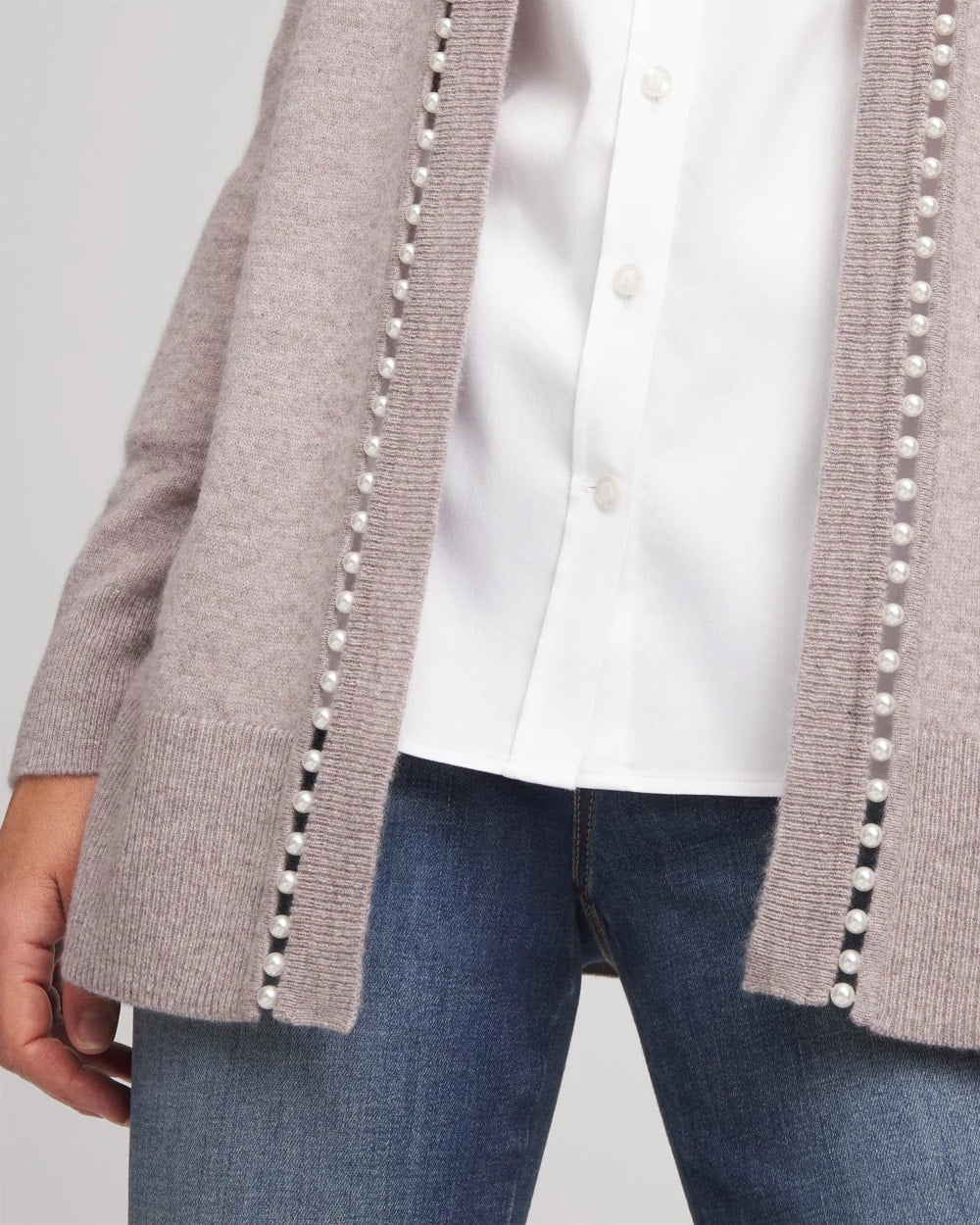 Chico's Clothing Cashmere Pearl-Trim Cardigan
