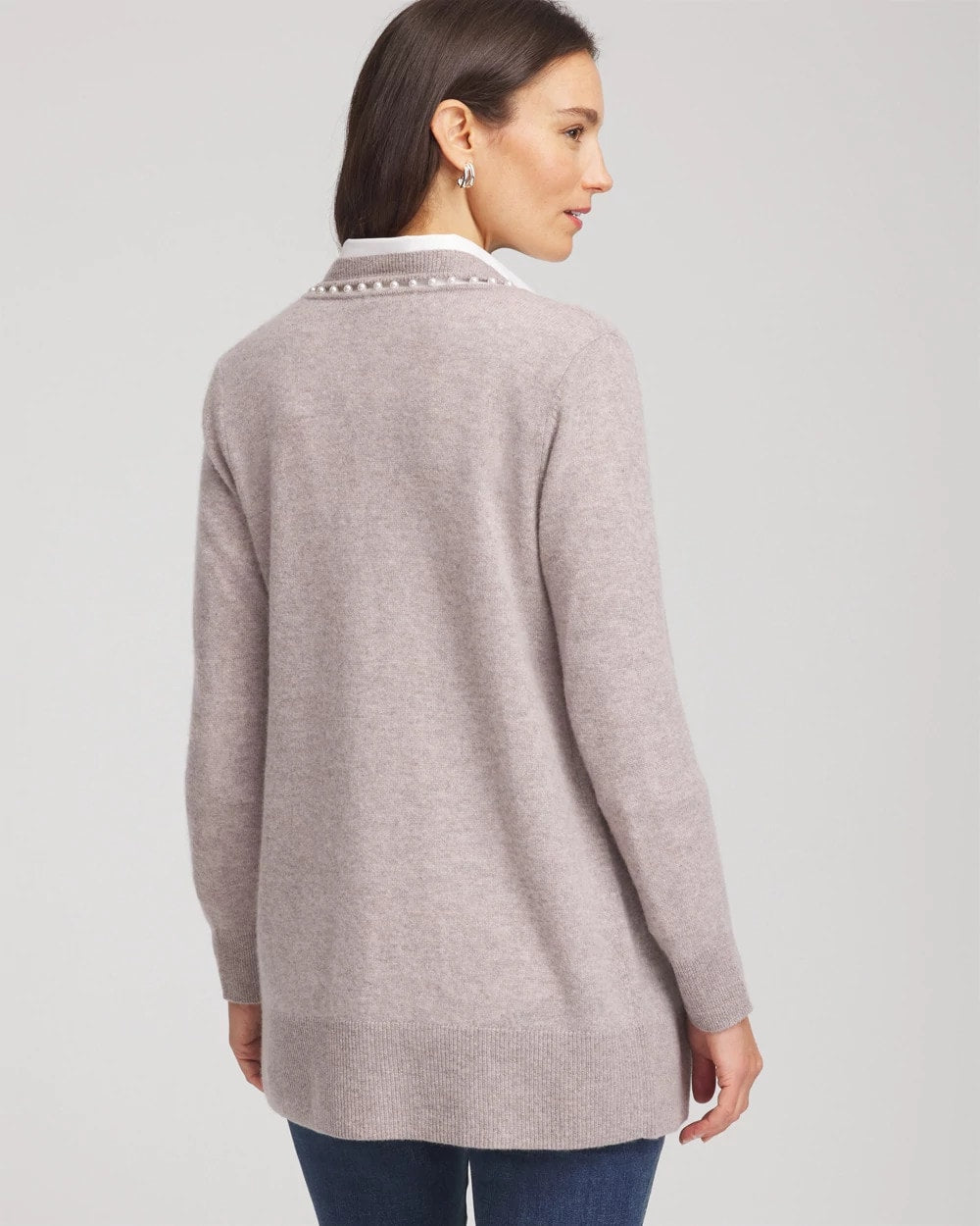 Chico's Clothing Cashmere Pearl-Trim Cardigan