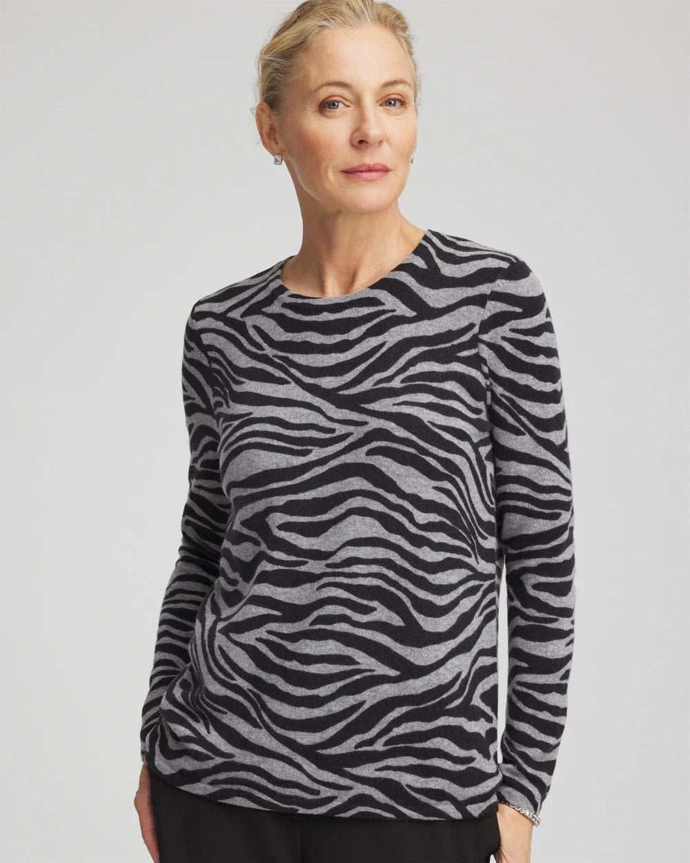 Chico's Clothing Cashmere Zebra Long-Sleeve Pullover Sweater