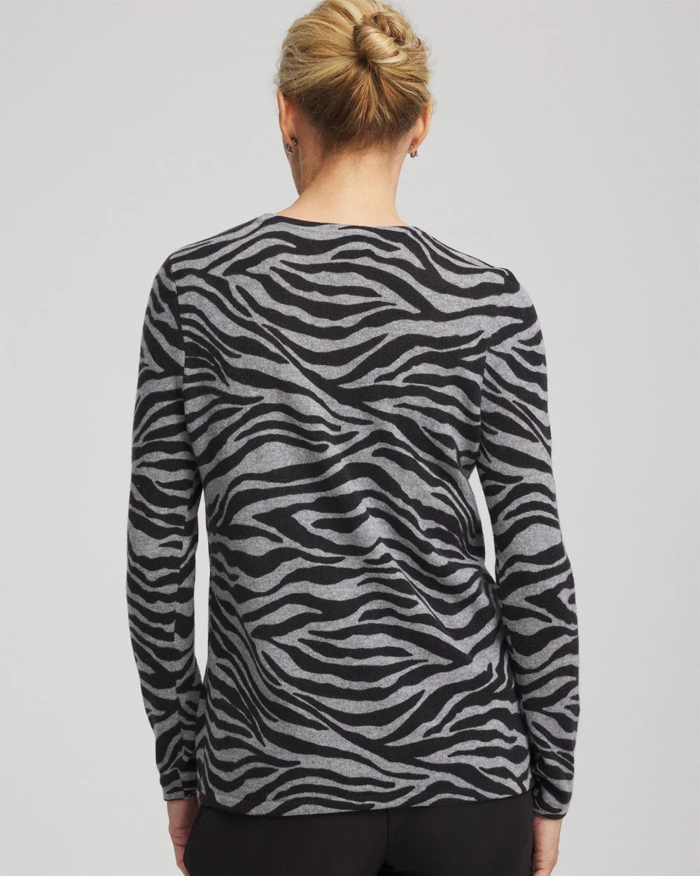 Chico's Clothing Cashmere Zebra Long-Sleeve Pullover Sweater