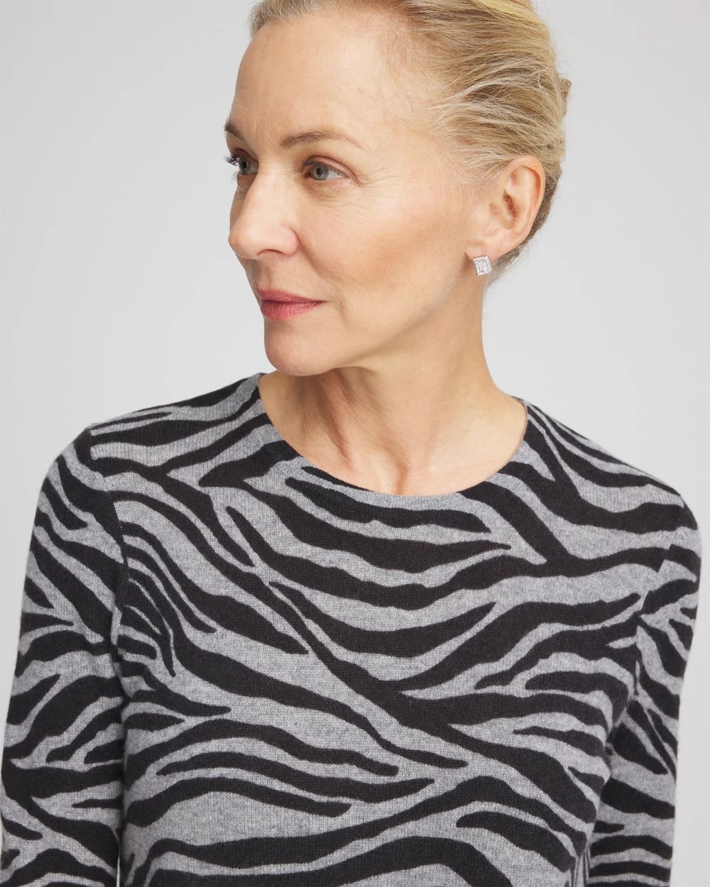 Chico's Clothing Cashmere Zebra Long-Sleeve Pullover Sweater