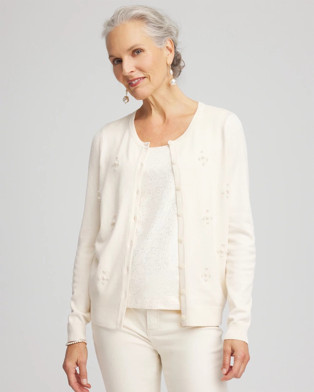 Chico's Clothing Embellished Crewneck Cardigan