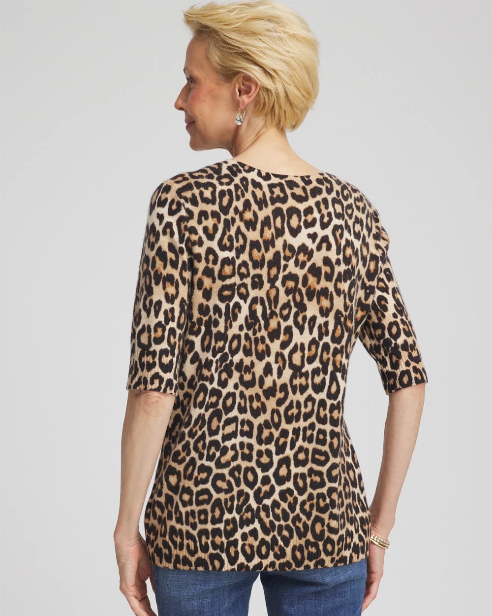 Chico's Clothing Cashmere Animal Elbow-Sleeve Pullover