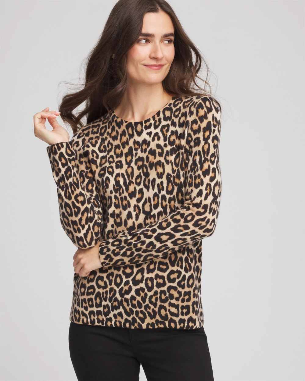 Chico's Clothing Cashmere Animal Long-Sleeve Pullover Sweater