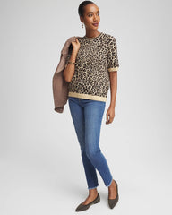 Chico's Clothing Embellished Crewneck Animal-Print Sweater