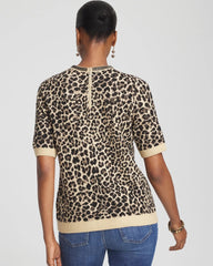 Chico's Clothing Embellished Crewneck Animal-Print Sweater