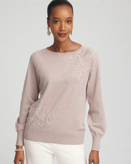 Chico's Clothing Embroidered Pull-Over Boatneck Sweater