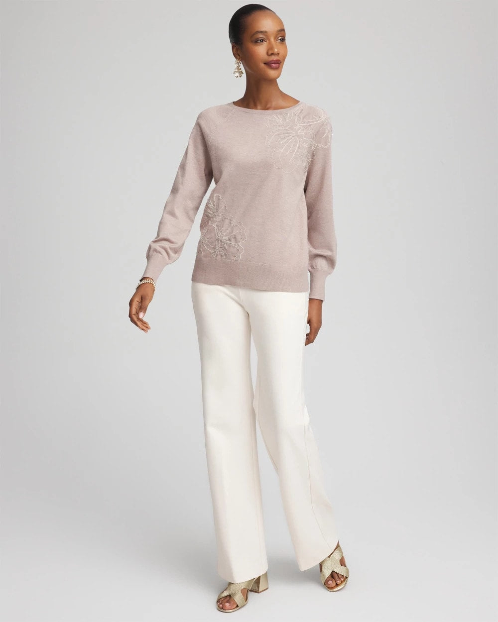 Chico's Clothing Embroidered Pull-Over Boatneck Sweater