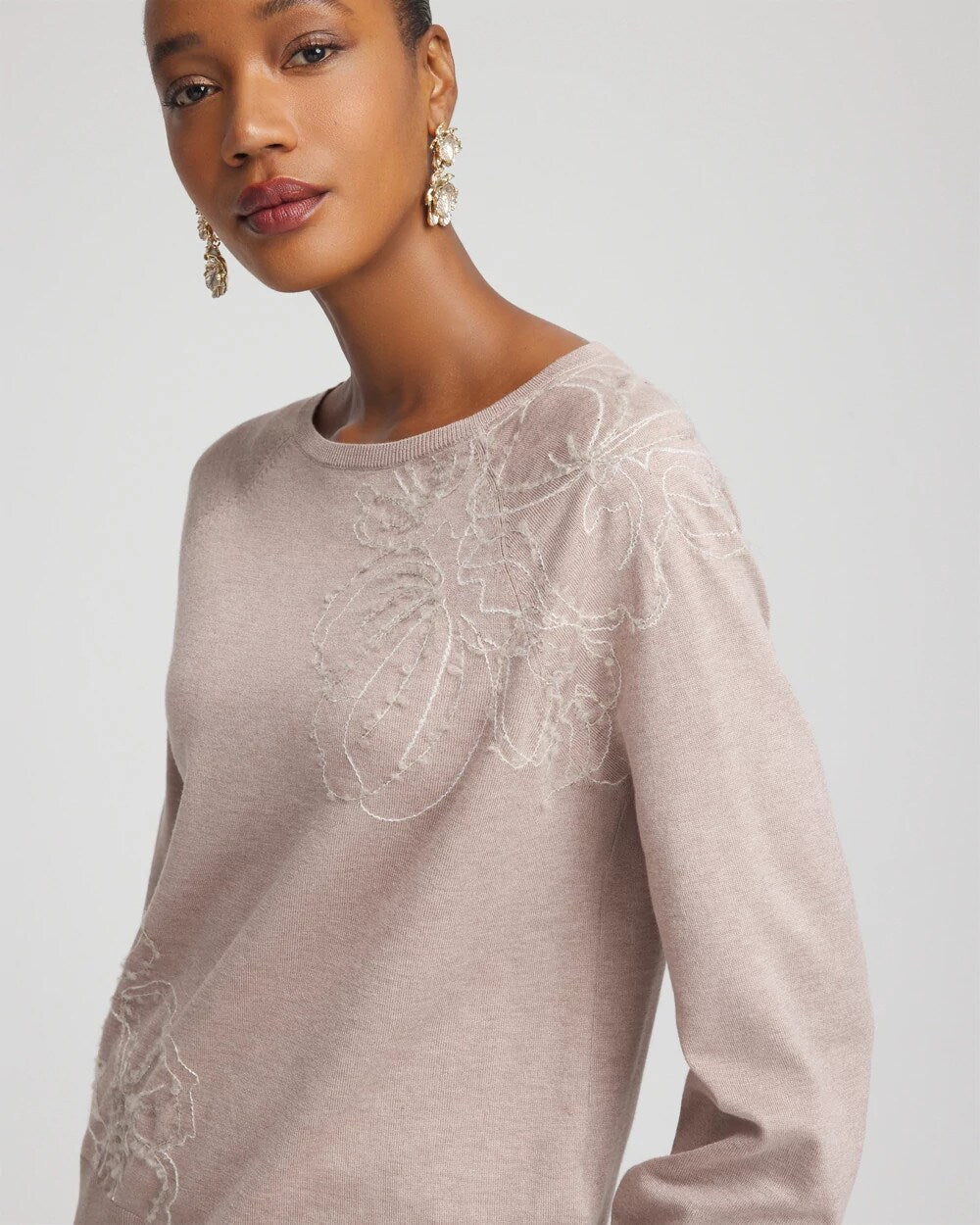 Chico's Clothing Embroidered Pull-Over Boatneck Sweater