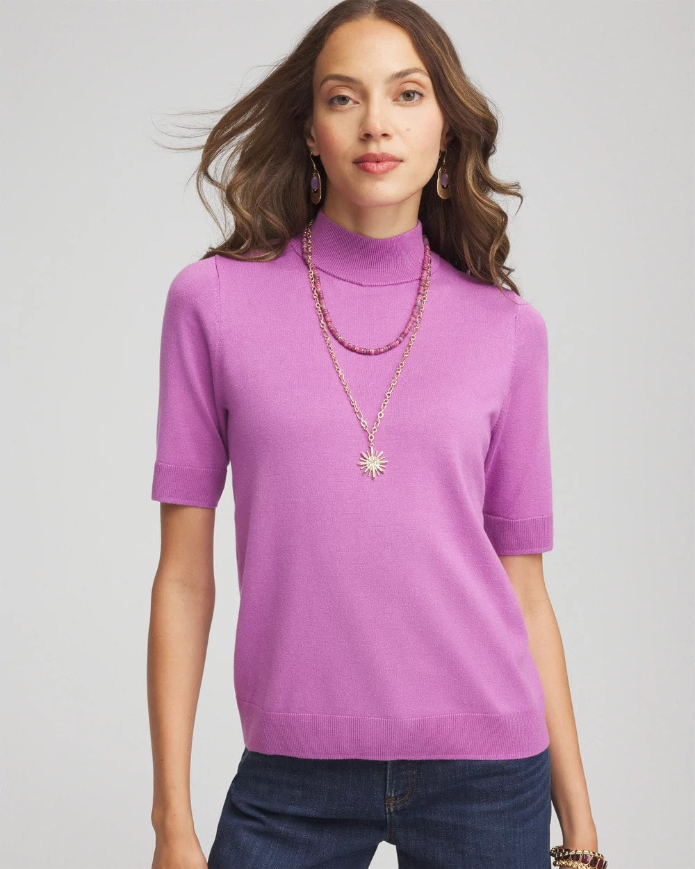 Chico's Clothing Ella Elbow Sleeve Mockneck Sweater