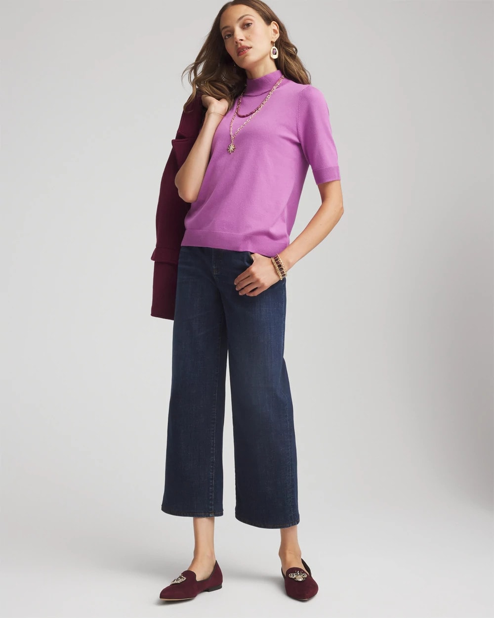 Chico's Clothing Ella Elbow Sleeve Mockneck Sweater