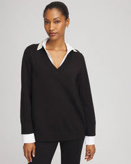 Chico's Clothing Embellished Layered Collar Shirt Sweater