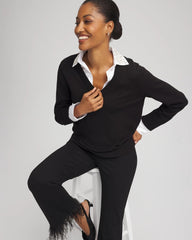 Chico's Clothing Embellished Layered Collar Shirt Sweater