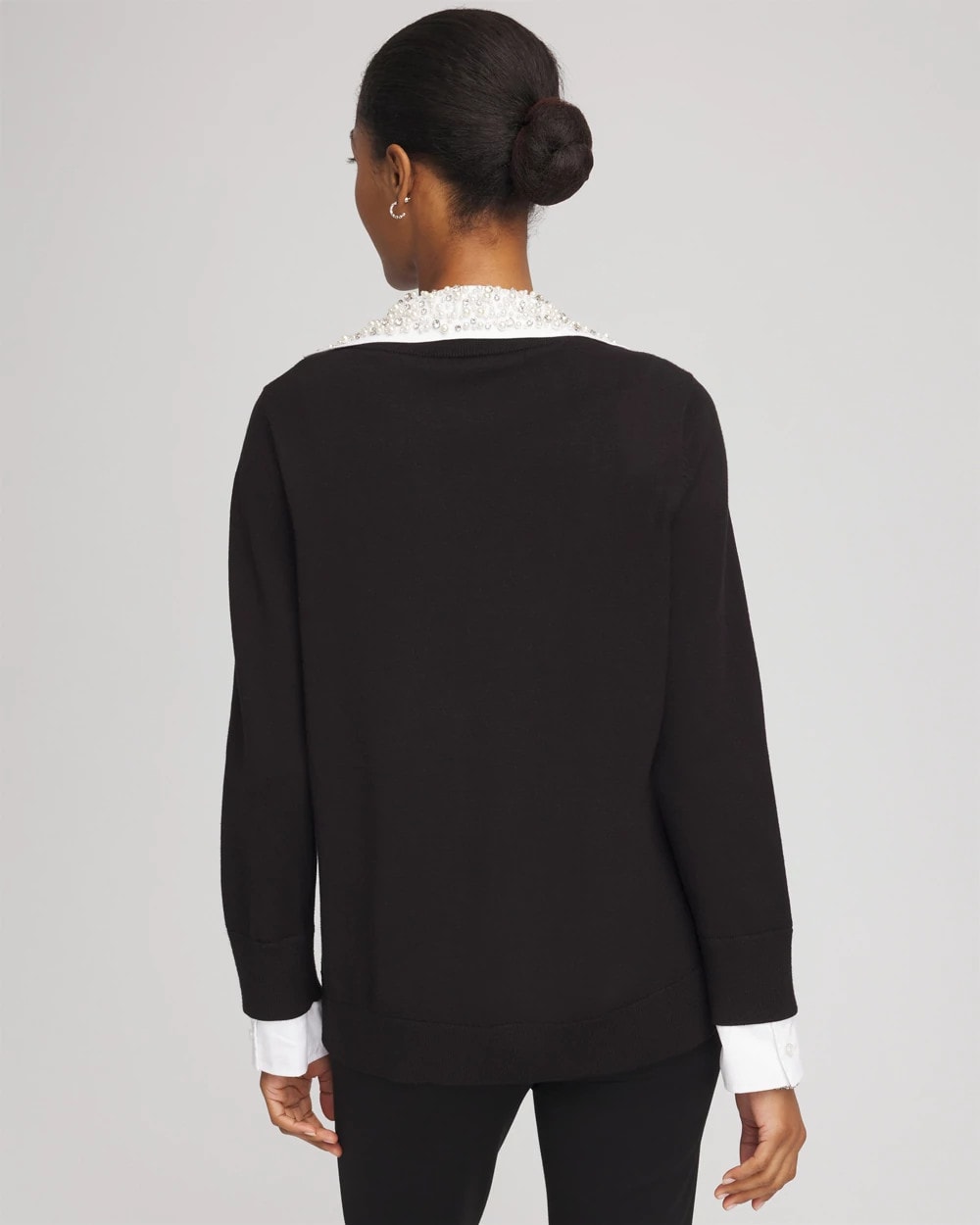 Chico's Clothing Embellished Layered Collar Shirt Sweater