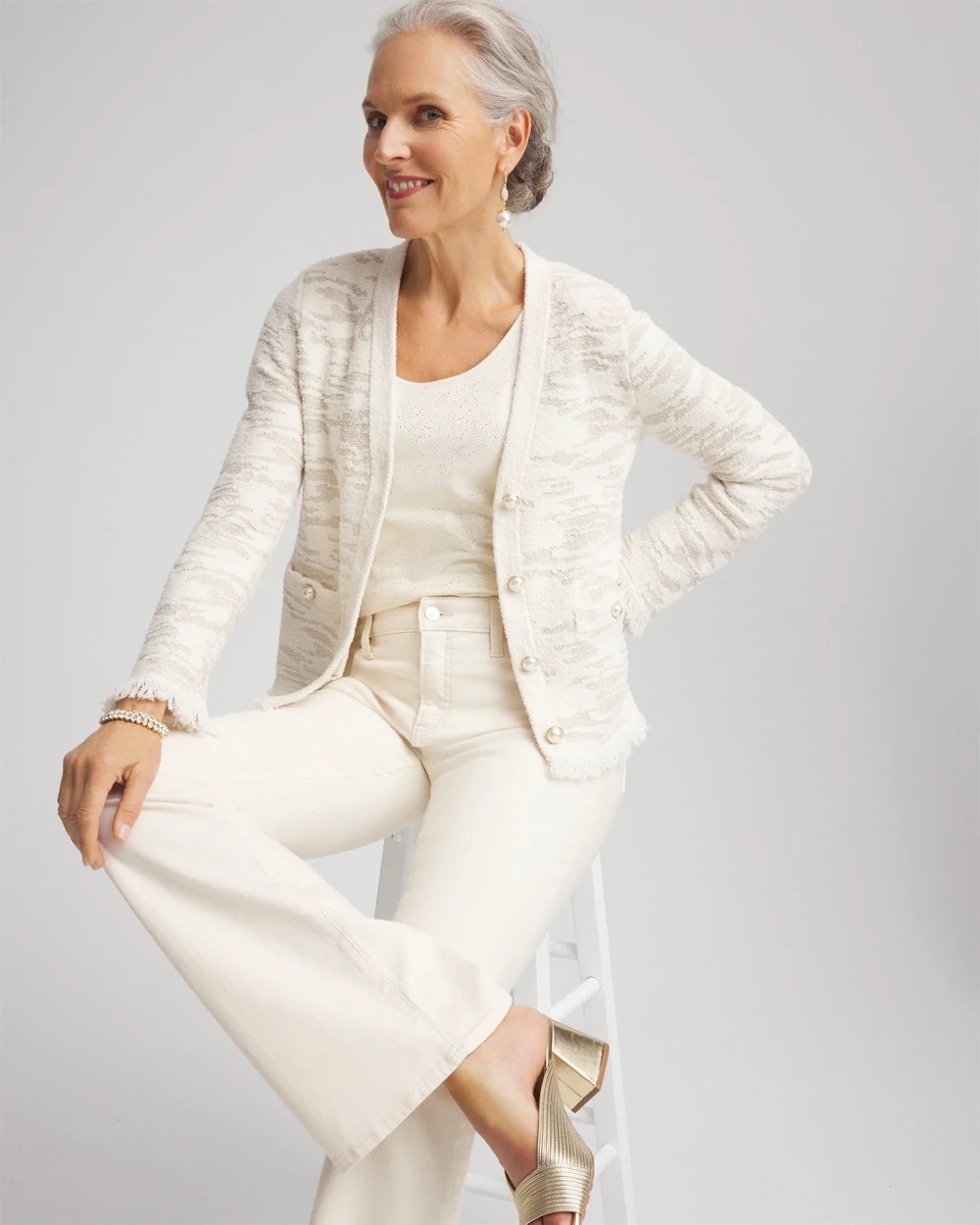 Chico's Clothing Fringe Textured V-Neck Cardigan