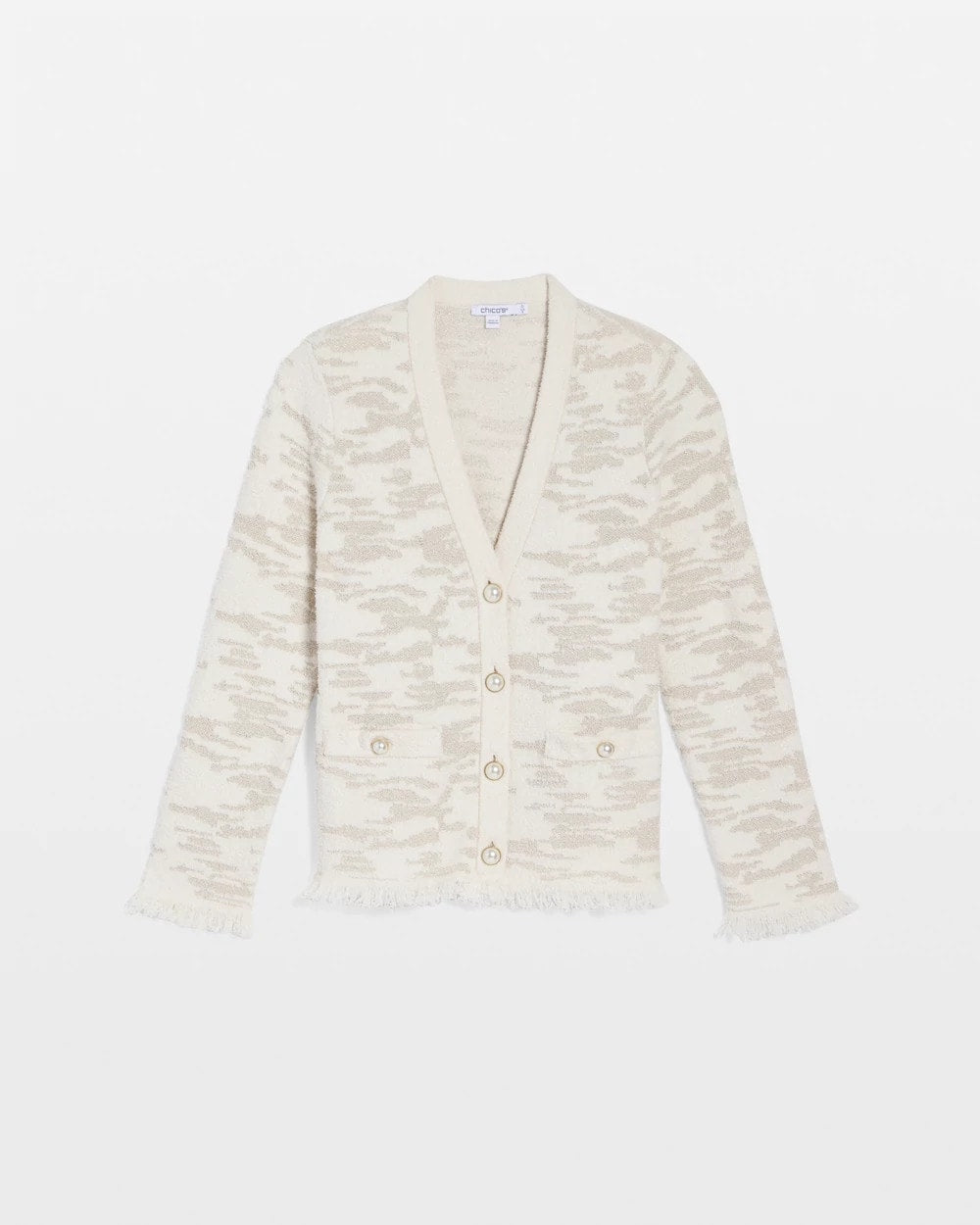 Chico's Clothing Fringe Textured V-Neck Cardigan