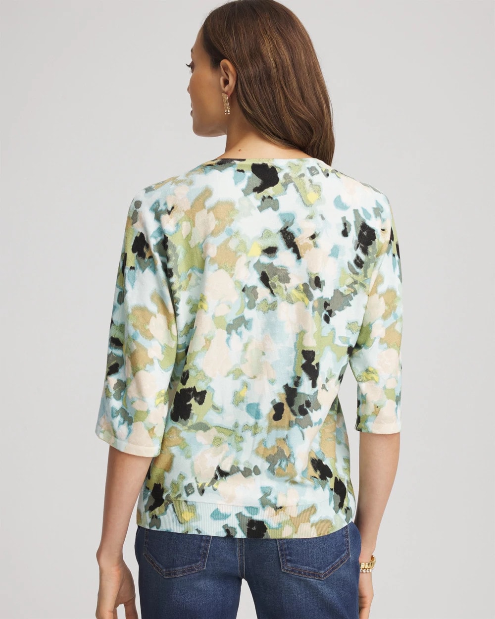 Chico's Clothing Printed Dolman V-Neck Pullover Sweater