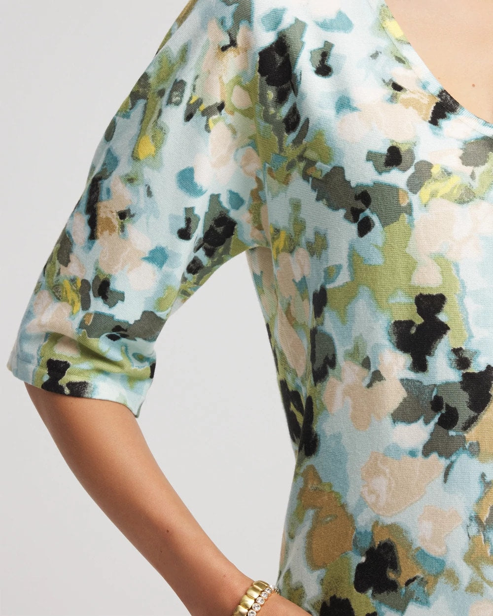 Chico's Clothing Printed Dolman V-Neck Pullover Sweater