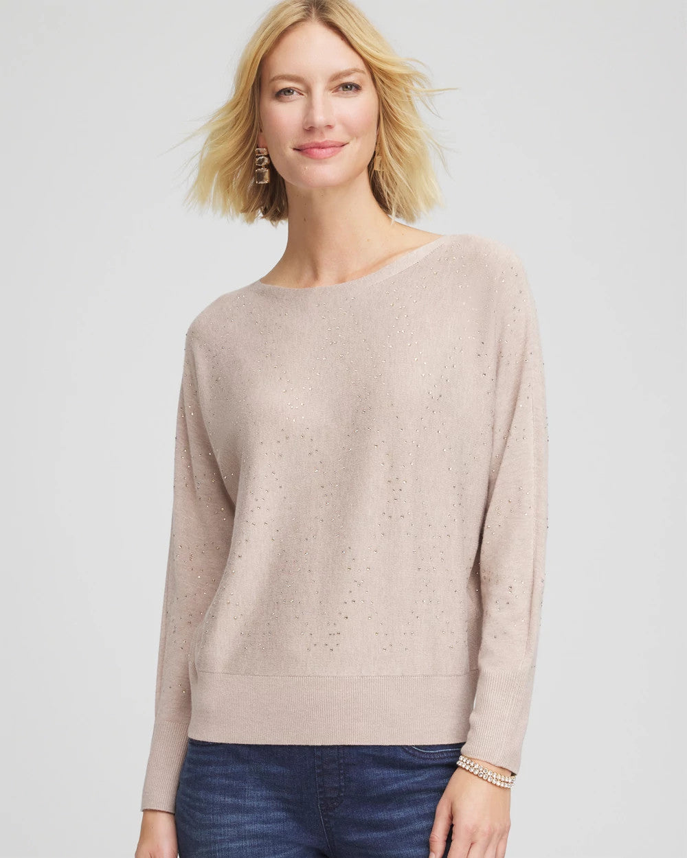 Chico's Clothing Ella Embellished Dolman Pullover Sweater