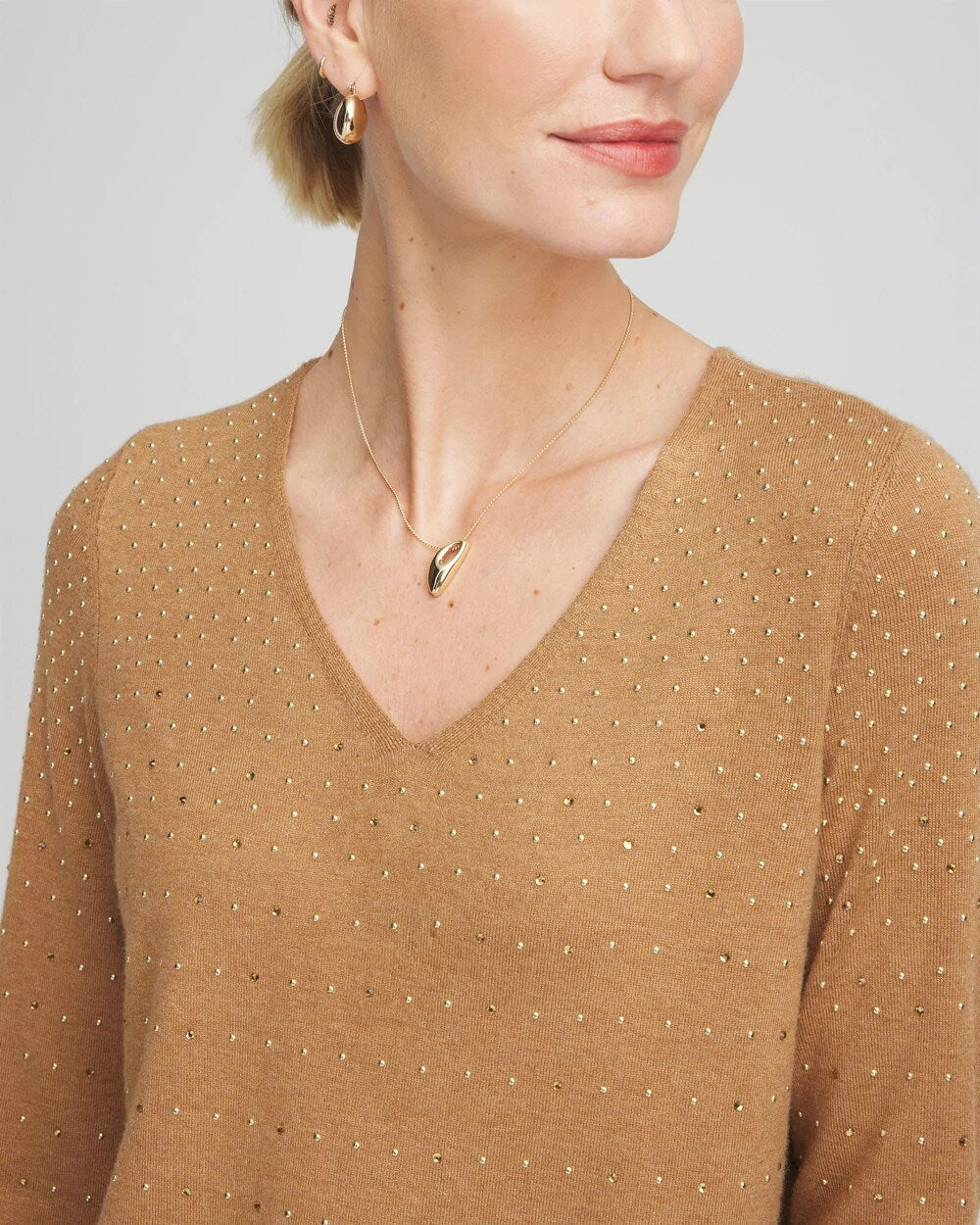 Chico's Clothing Ella V-Neck Embellished Pullover Sweater