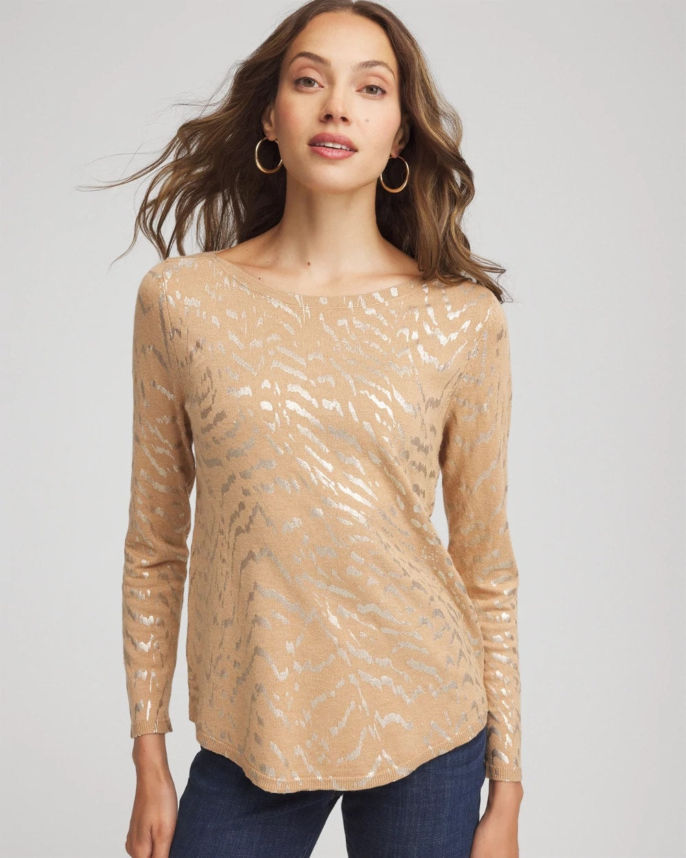 Chico's Clothing Ella Boatneck Foiled Pullover Sweater