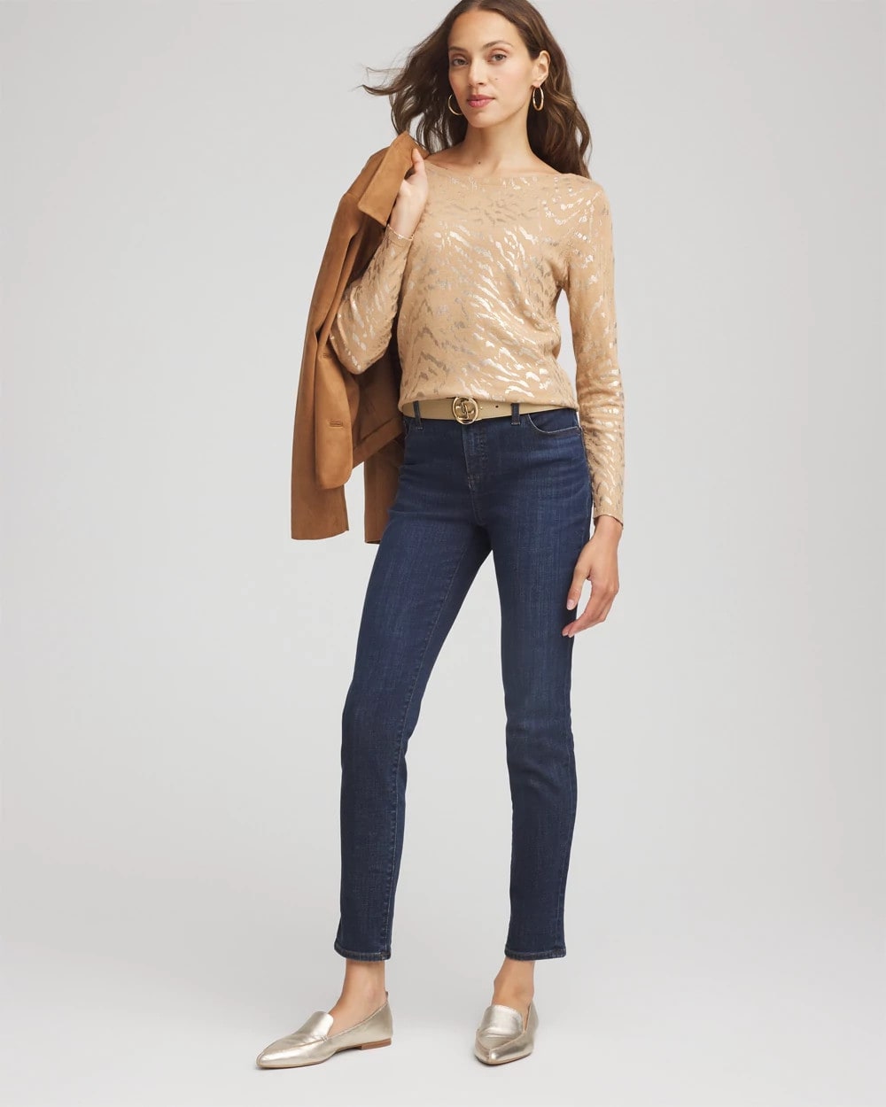 Chico's Clothing Ella Boatneck Foiled Pullover Sweater
