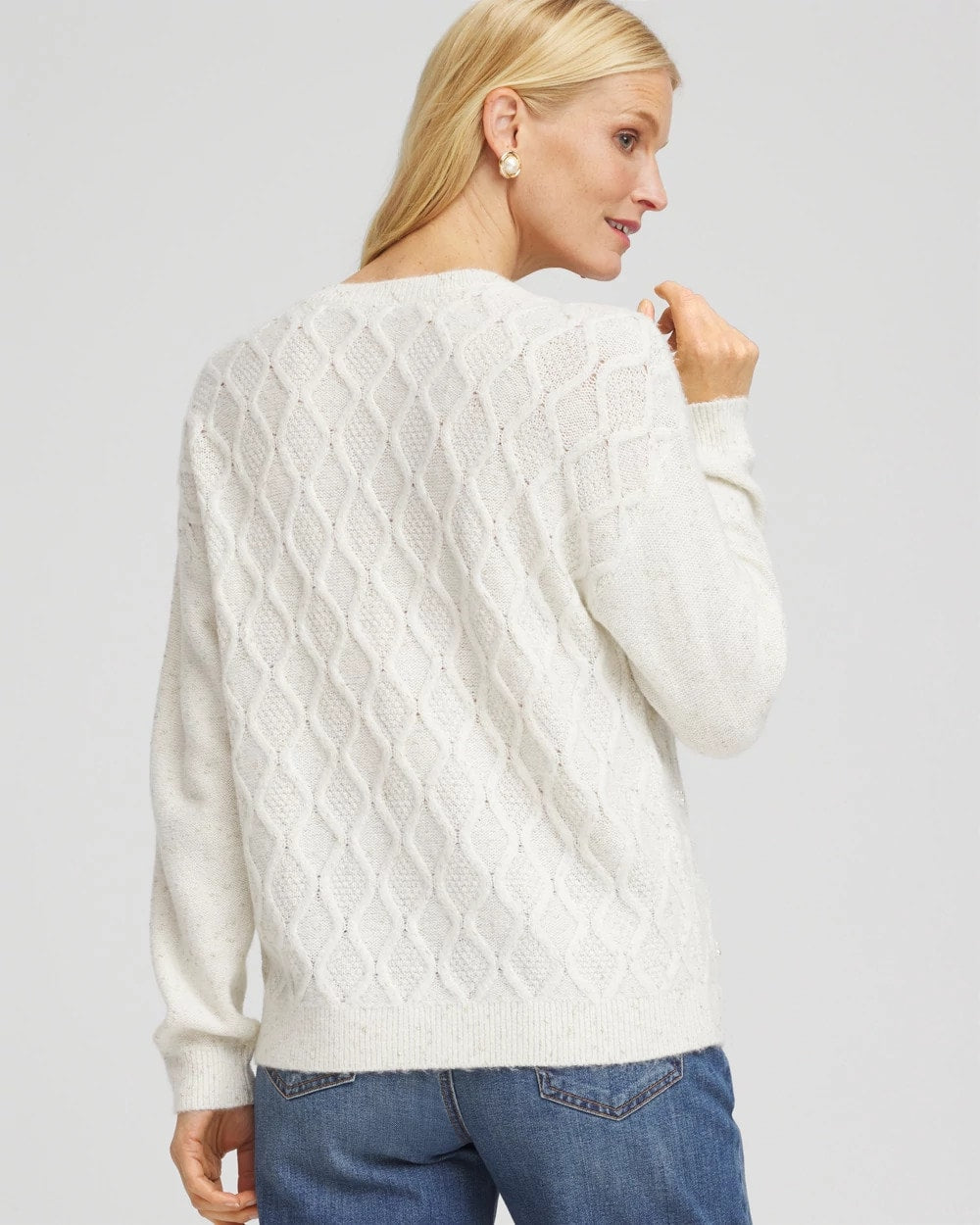Chico's Clothing Embellished Cable Knit Sweater