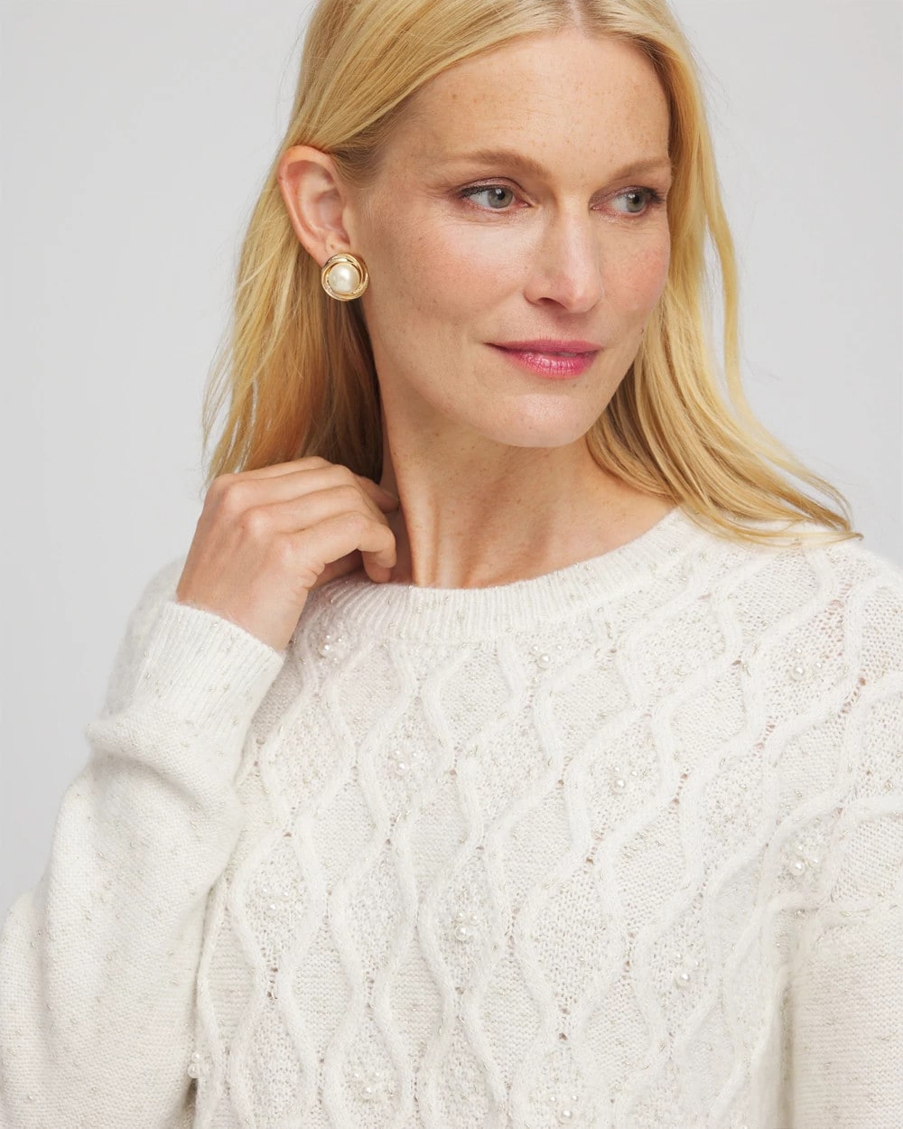 Chico's Clothing Embellished Cable Knit Sweater