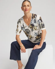 Chico's Clothing Floral V-Neck Sweater Tee