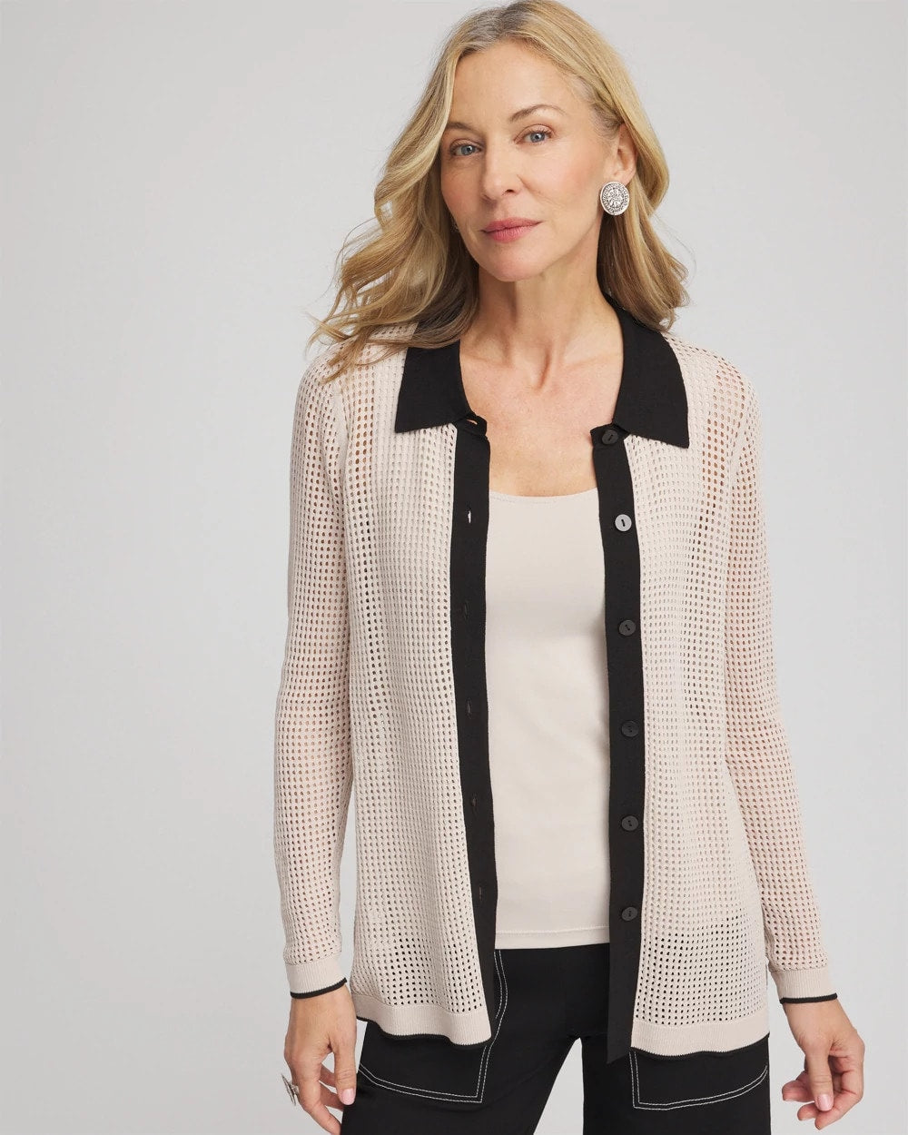 Chico's Clothing Pointelle Polo Cardigan
