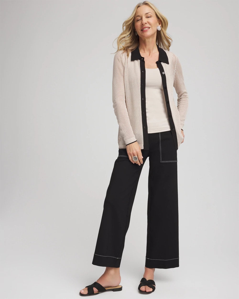 Chico's Clothing Pointelle Polo Cardigan