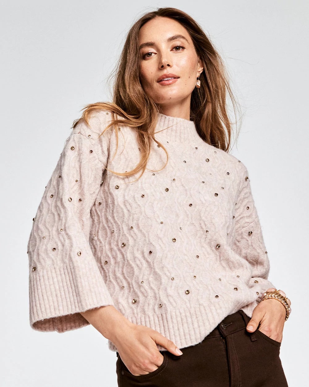 Chico's Clothing Sequined Cable Knit Sweater