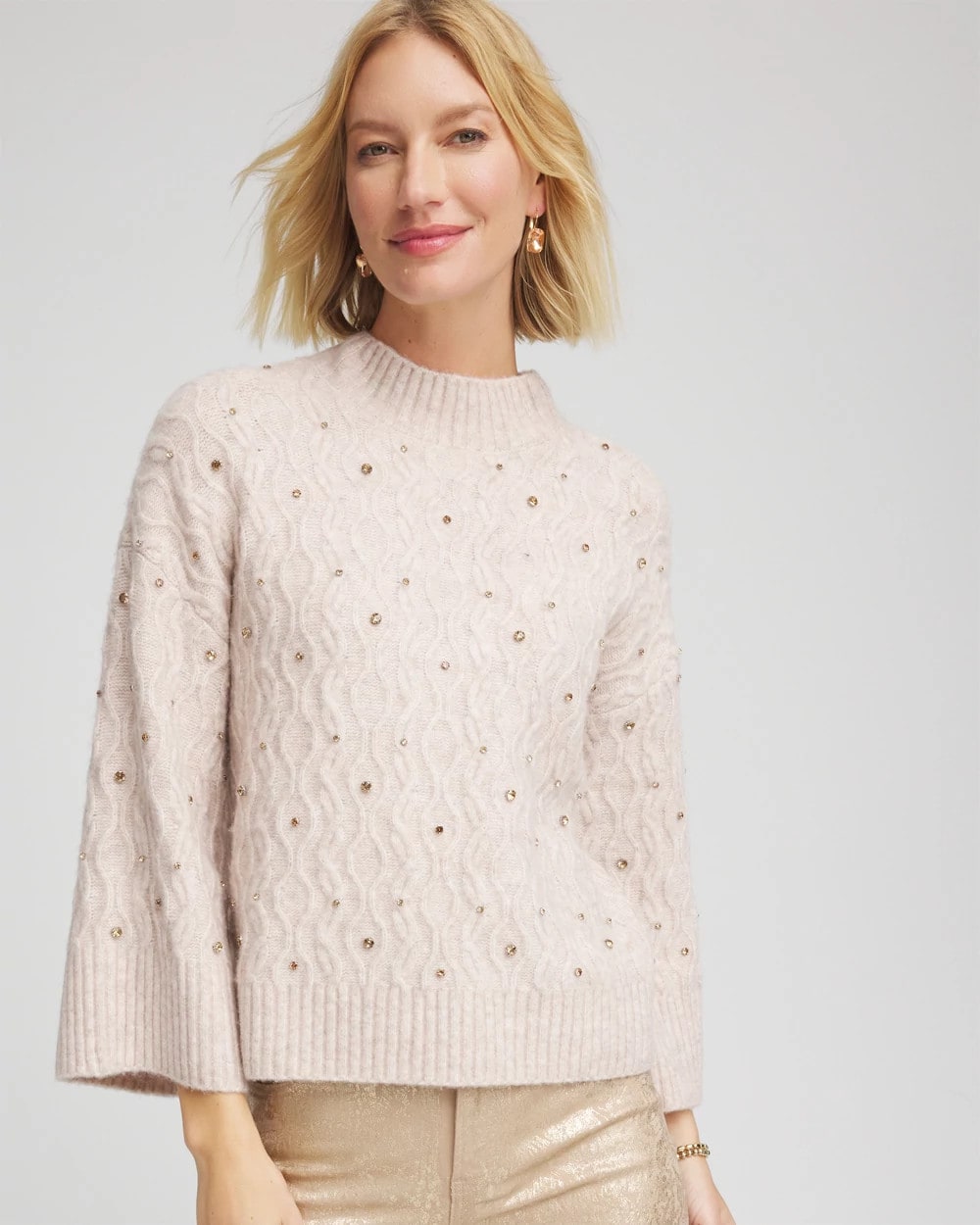 Chico's Clothing Sequined Cable Knit Sweater