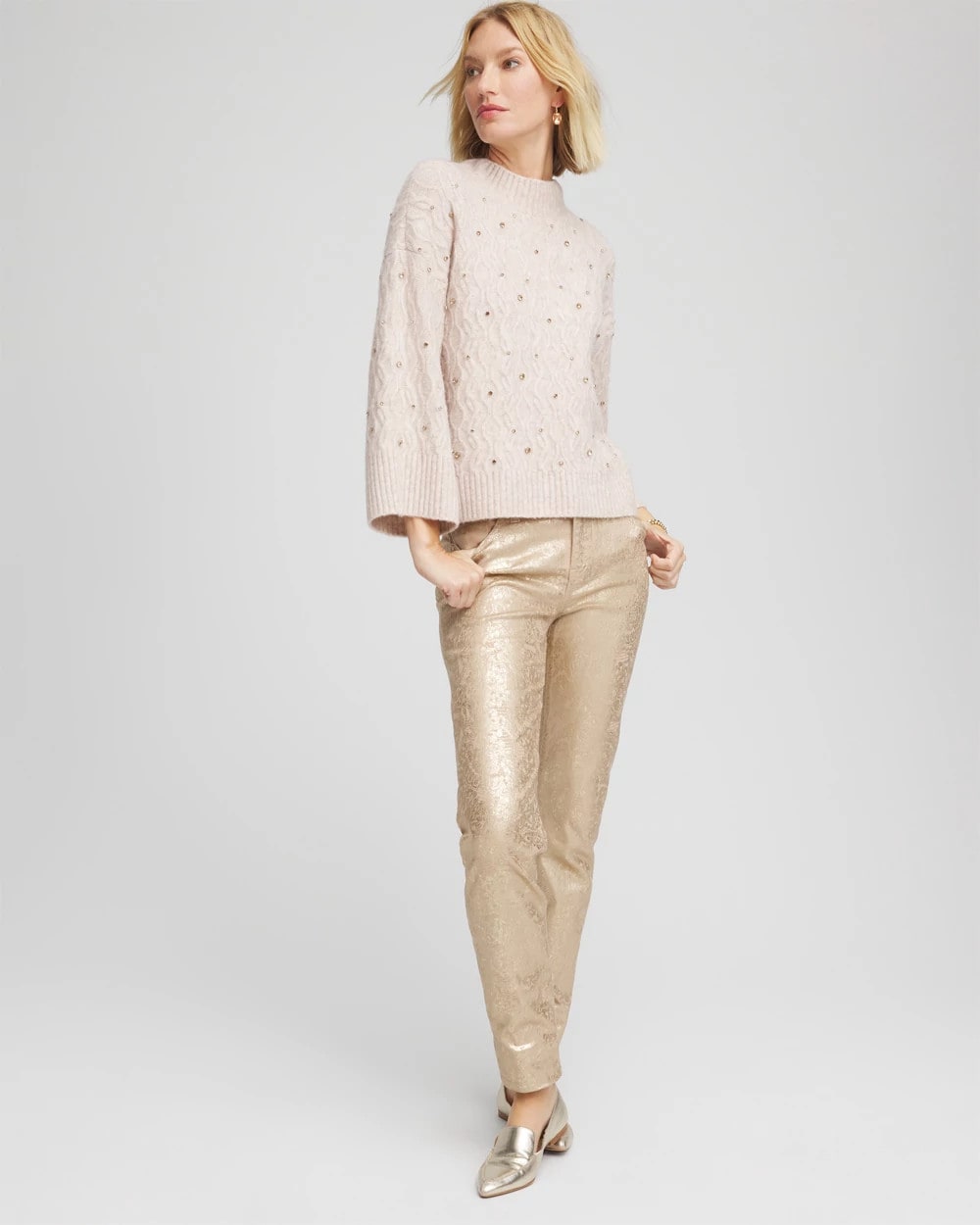 Chico's Clothing Sequined Cable Knit Sweater