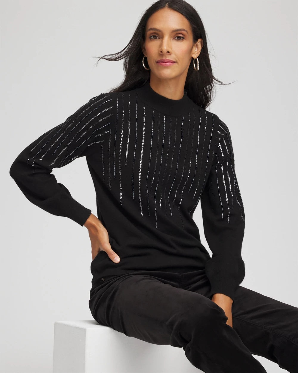 Chico's Clothing Embellished Mockneck Sweater