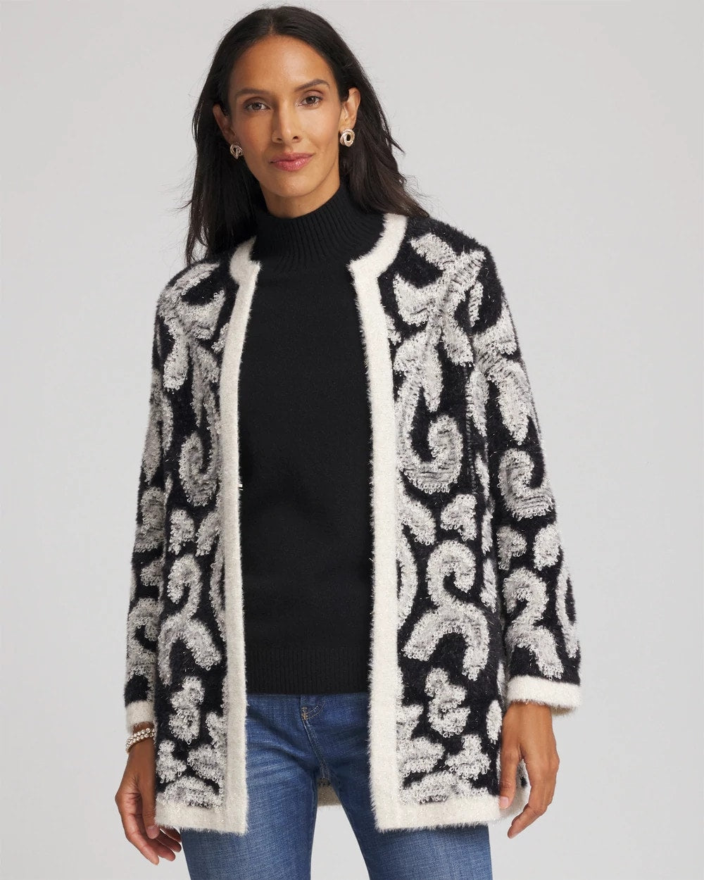 Chico's Clothing Abstract Fuzzy Cardigan
