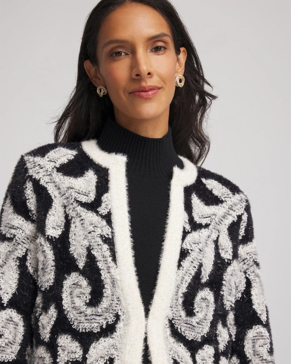 Chico's Clothing Abstract Fuzzy Cardigan